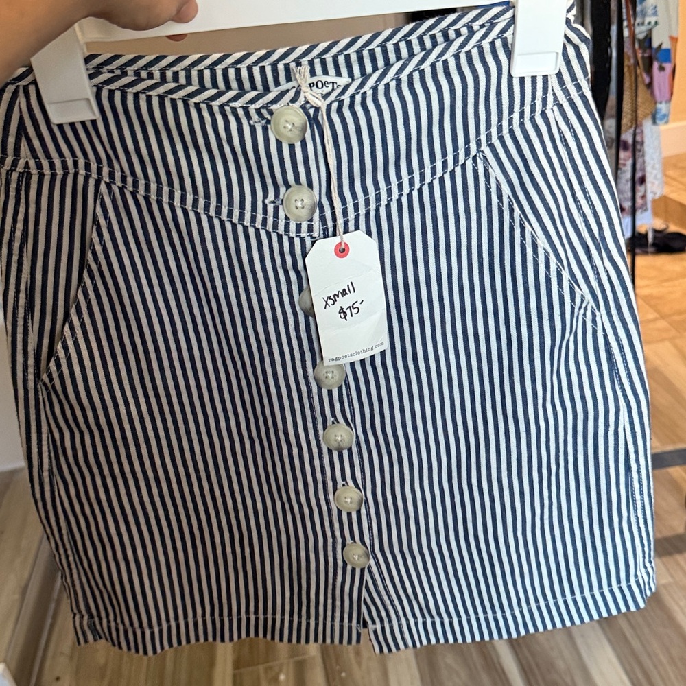 POPPY Blue and White Striped Mini Skirt